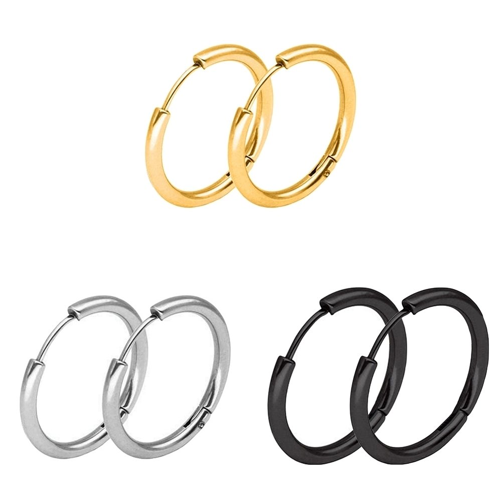 1 Pair Stainless Steel Fashion Punk Unisex Ear Hoop Circle Earrings Jewelry Gift Image 1
