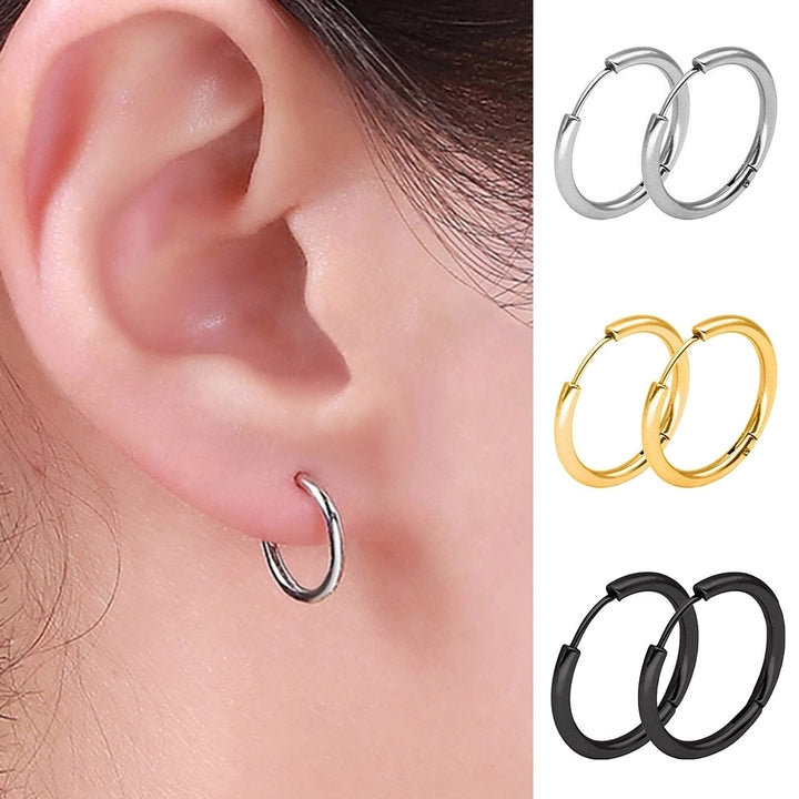 1 Pair Stainless Steel Fashion Punk Unisex Ear Hoop Circle Earrings Jewelry Gift Image 3