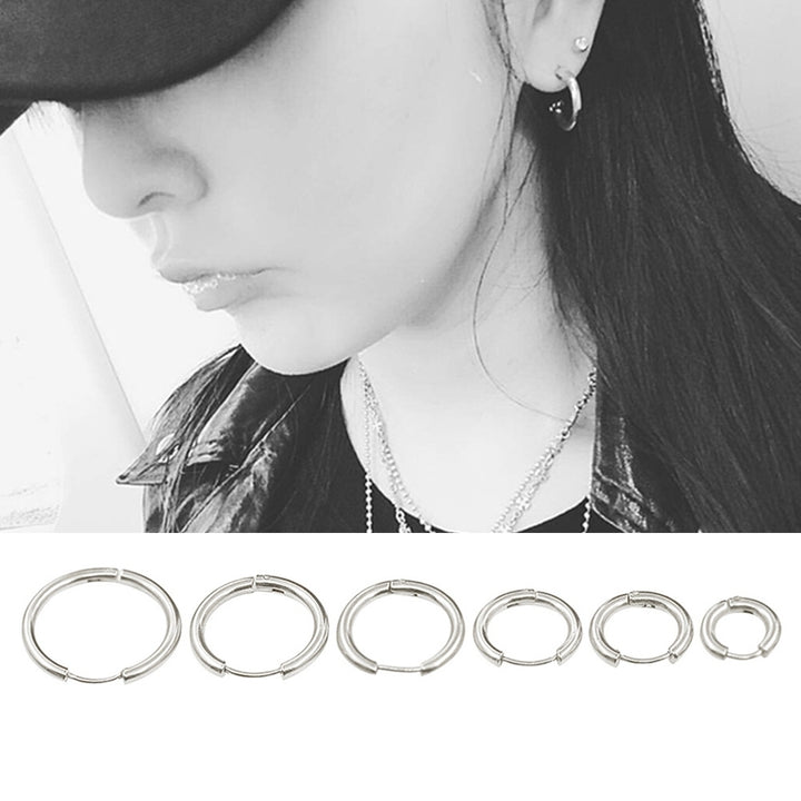 1 Pair Stainless Steel Fashion Punk Unisex Ear Hoop Circle Earrings Jewelry Gift Image 4