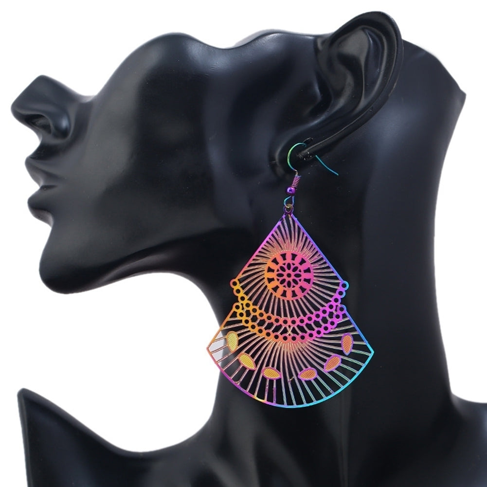 Retro Hollow Out Stainless Steel Colorful Fashion Earrings Jewelry Women Girl Image 2