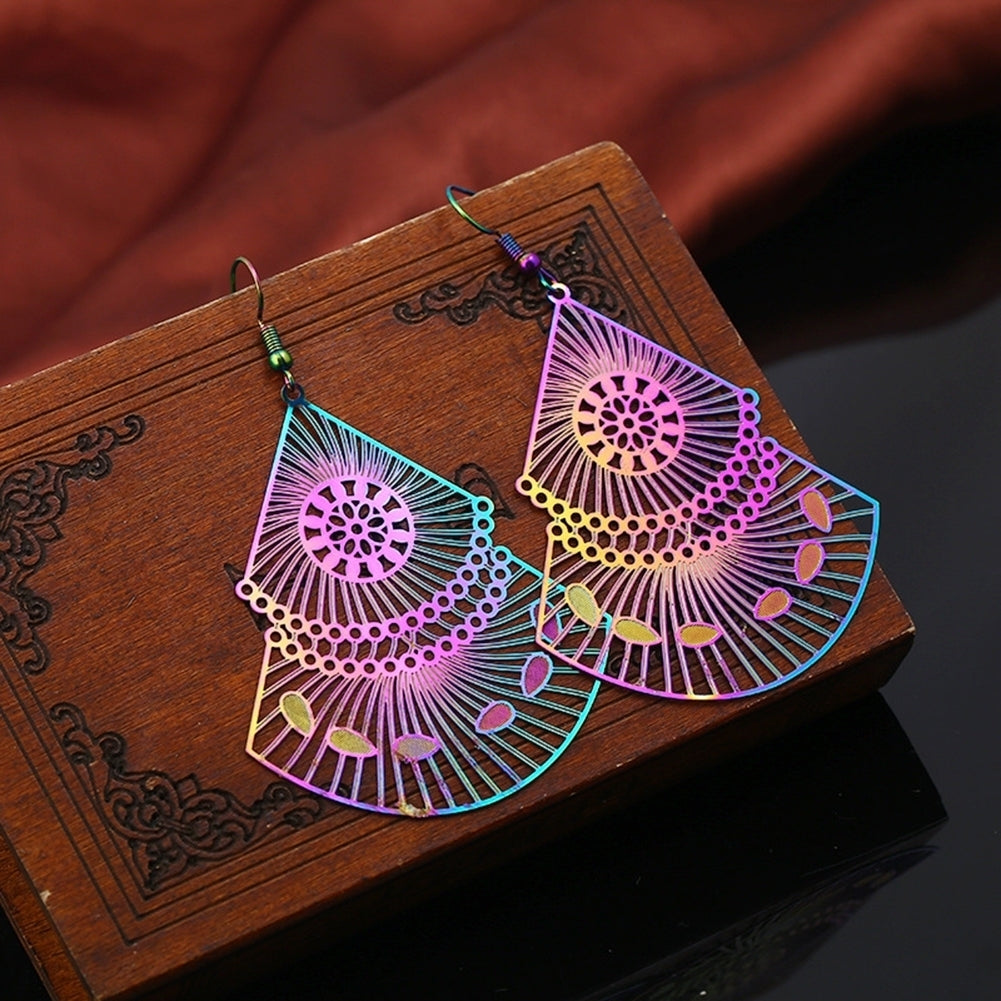 Retro Hollow Out Stainless Steel Colorful Fashion Earrings Jewelry Women Girl Image 4