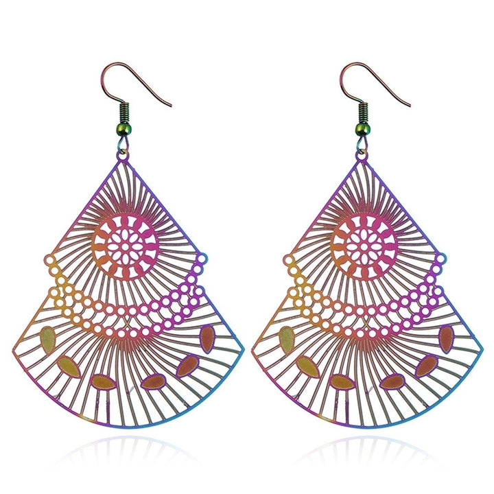 Retro Hollow Out Stainless Steel Colorful Fashion Earrings Jewelry Women Girl Image 7