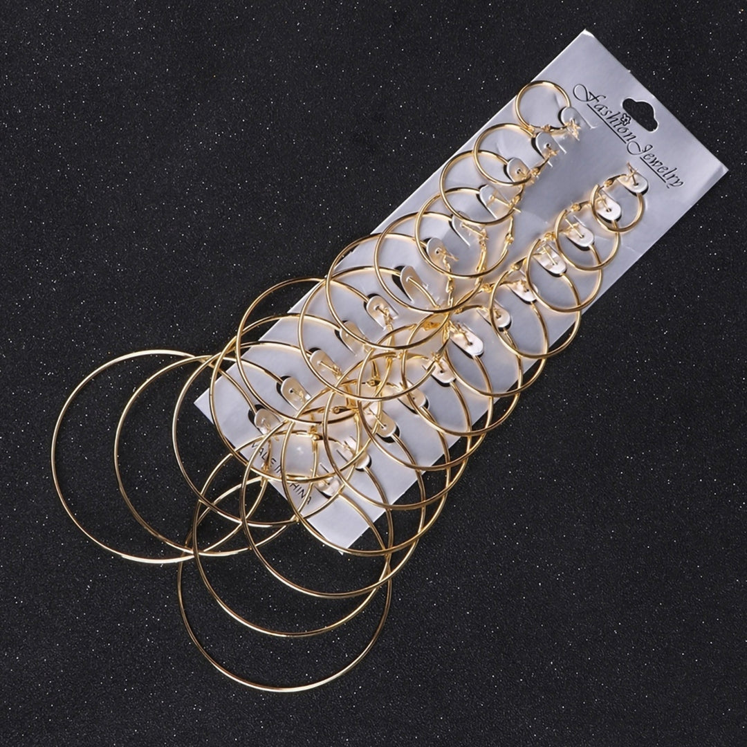 12 Pairs Earrings Set 12 Sizes Exquisite Silver Plated Delicate Circle Ear Pendant for Evening Party Image 6