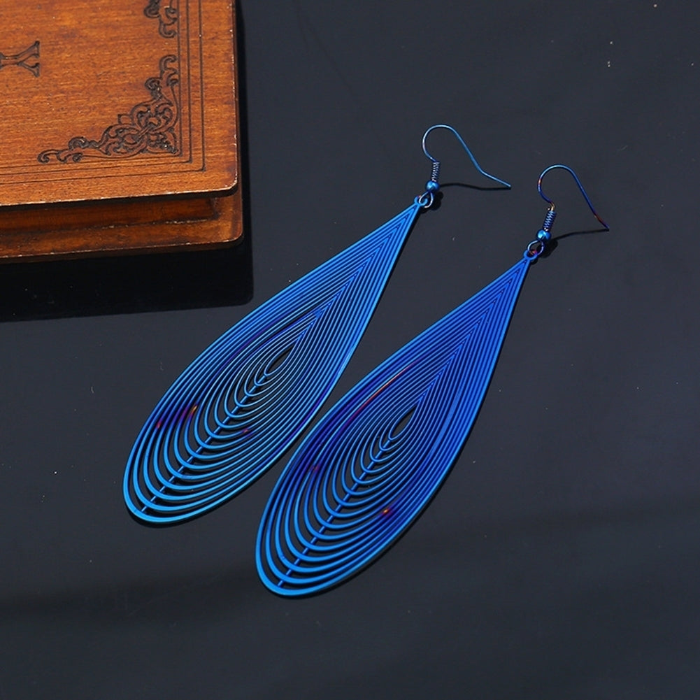 Fashion Women Rainbow Stainless Steel Hollow Waterdrop Ear Drop Hook Earrings Image 4