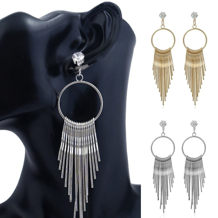 Fashion Women Zircon Tassel Anti Allergy Metal Long Earrings Statement Jewelry Image 1