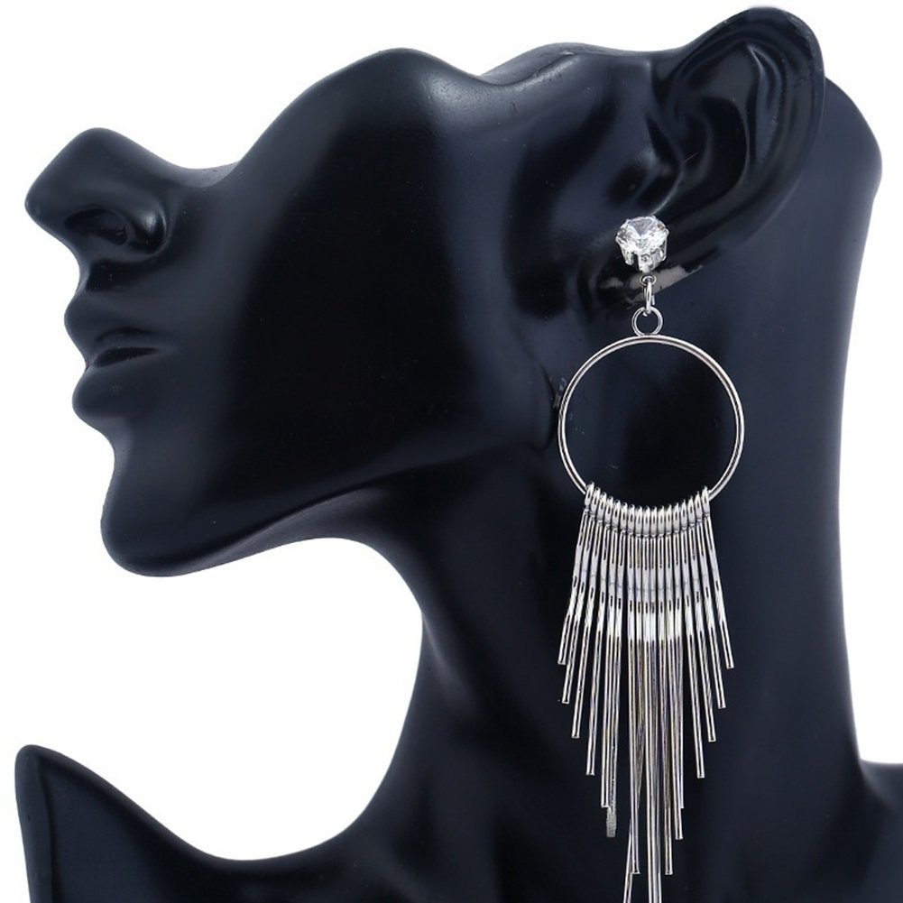 Fashion Women Zircon Tassel Anti Allergy Metal Long Earrings Statement Jewelry Image 3