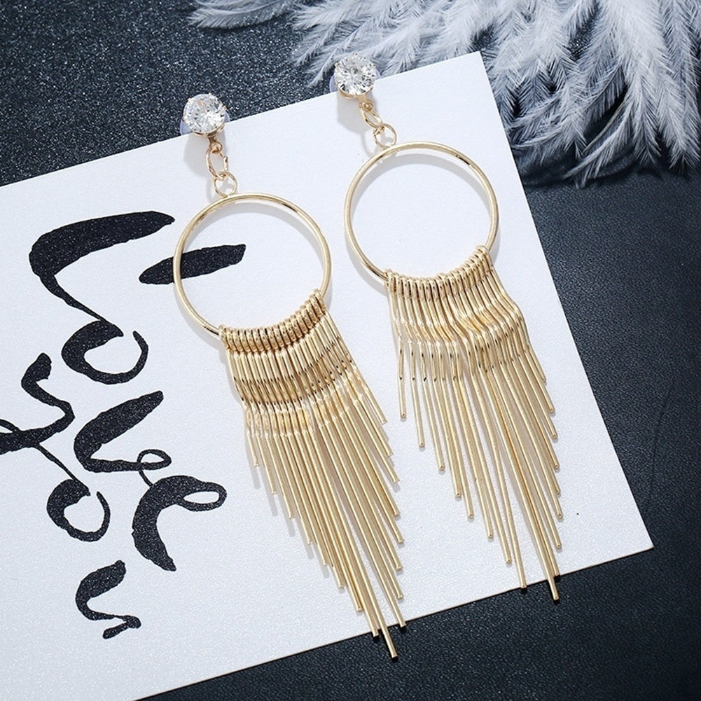 Fashion Women Zircon Tassel Anti Allergy Metal Long Earrings Statement Jewelry Image 4