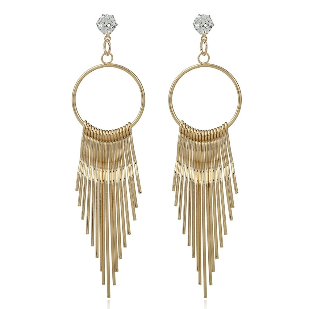 Fashion Women Zircon Tassel Anti Allergy Metal Long Earrings Statement Jewelry Image 6