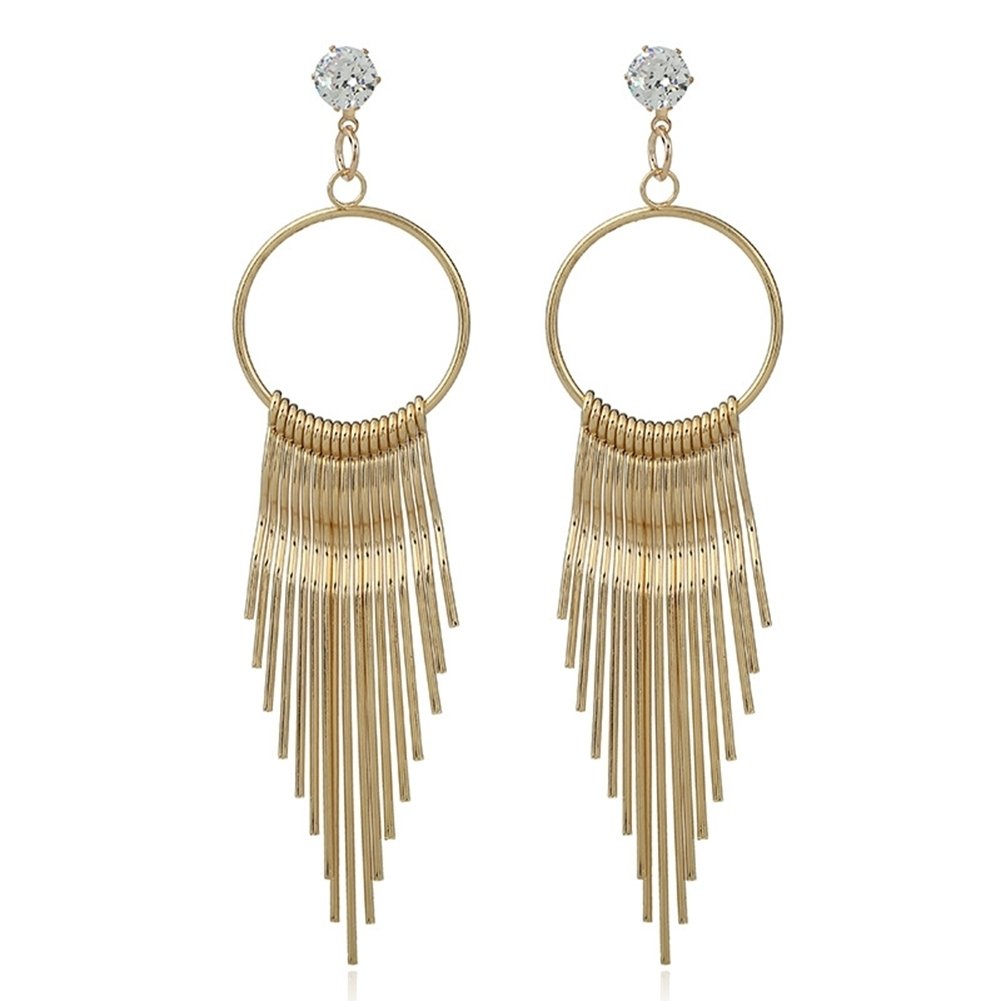 Fashion Women Zircon Tassel Anti Allergy Metal Long Earrings Statement Jewelry Image 1