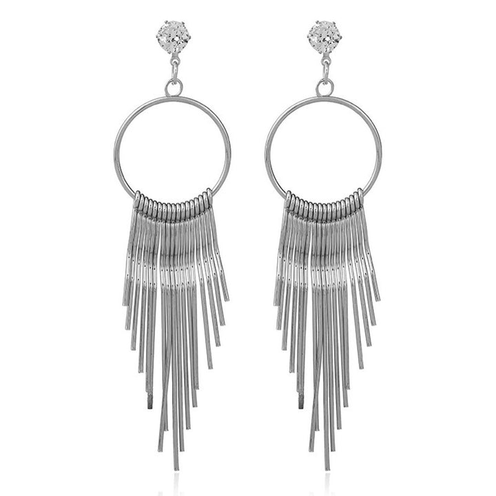 Fashion Women Zircon Tassel Anti Allergy Metal Long Earrings Statement Jewelry Image 7