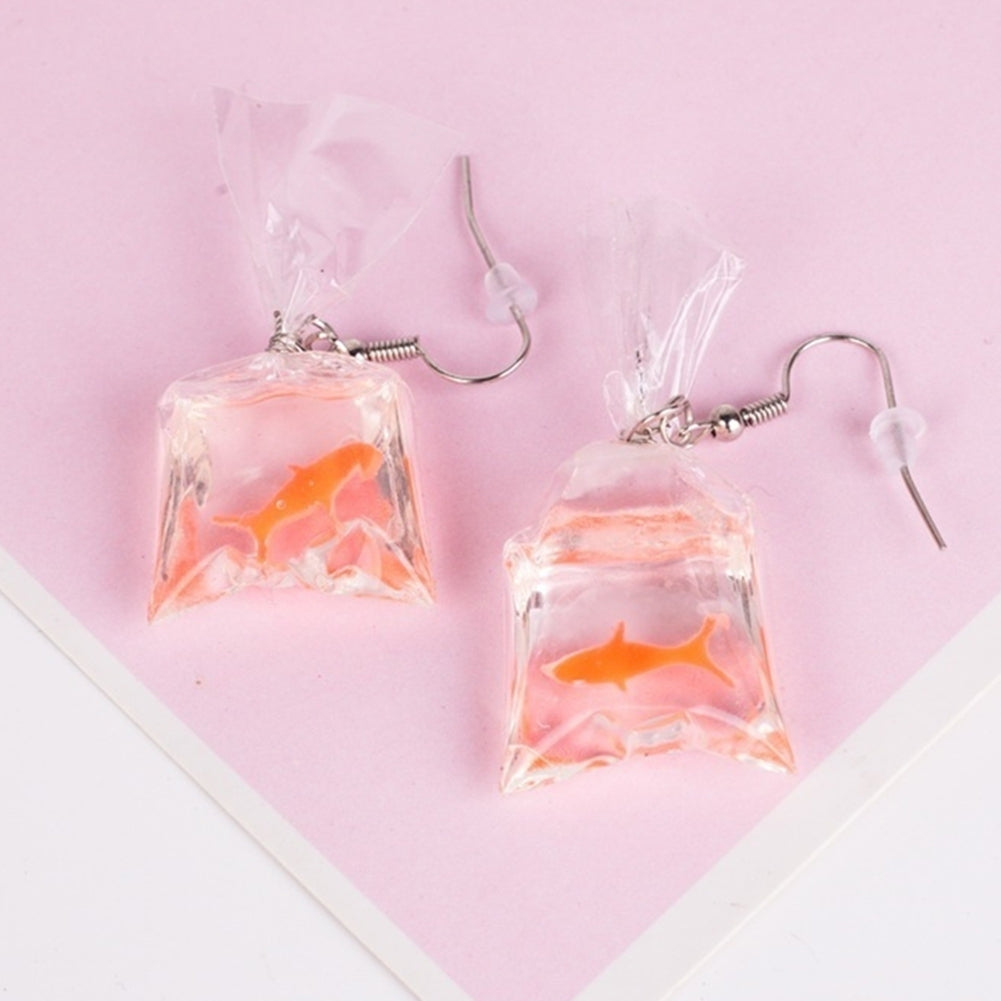 Funny Goldfish Water Bag Shape Dangle Hook Earrings Charm Women Jewelry Gift Image 4