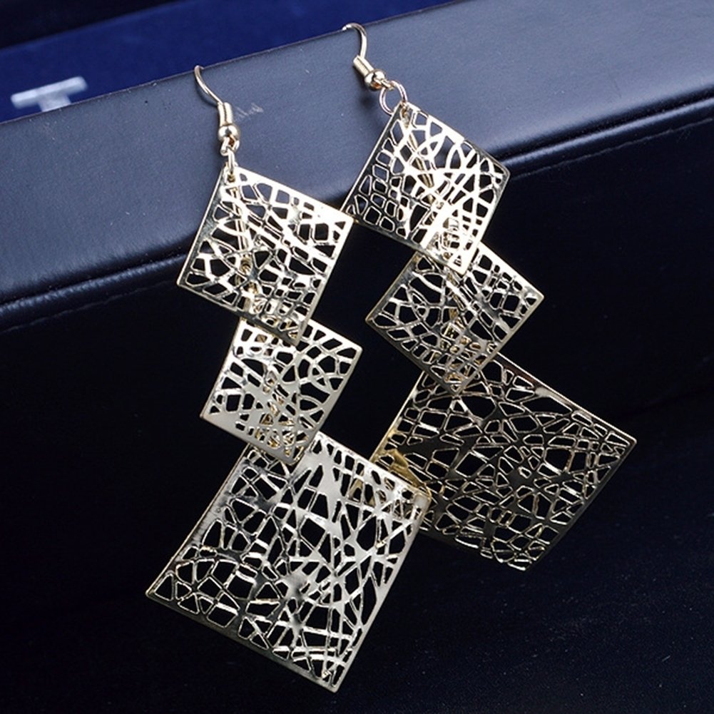 Long Dangle Drop Earrings Hook Square Hollow Women Party Prom Fashion Jewelry Image 2