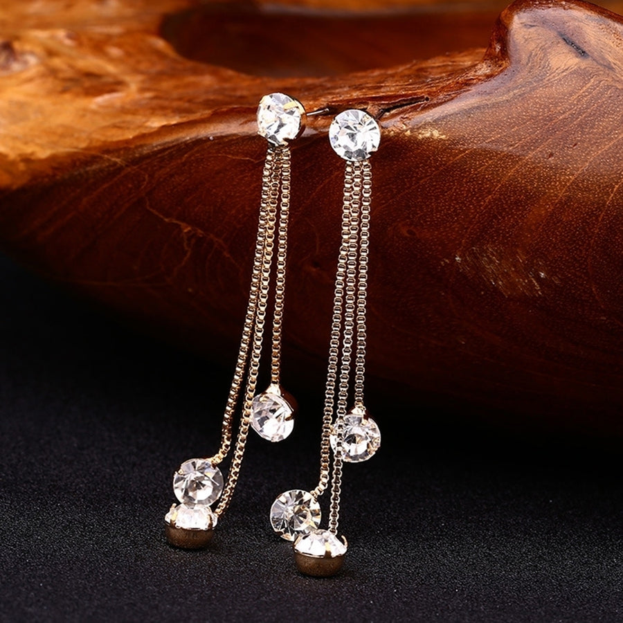 Fashion Jewelry Shiny Rhinestone Long Chain Dangle Stud Linear Earrings Gift Image 1