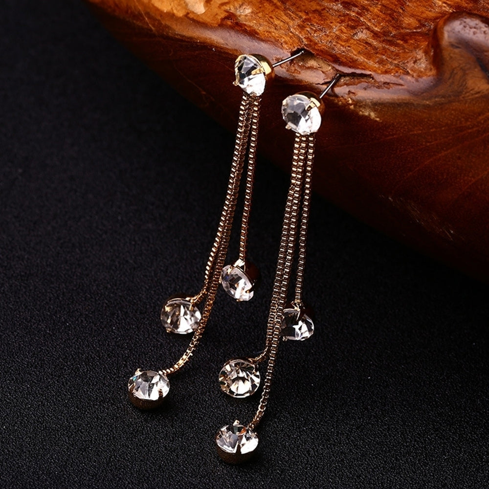 Fashion Jewelry Shiny Rhinestone Long Chain Dangle Stud Linear Earrings Gift Image 2