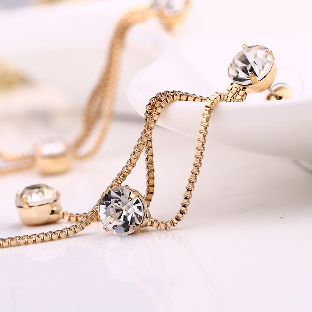 Fashion Jewelry Shiny Rhinestone Long Chain Dangle Stud Linear Earrings Gift Image 4