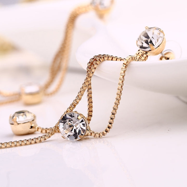 Fashion Jewelry Shiny Rhinestone Long Chain Dangle Stud Linear Earrings Gift Image 4