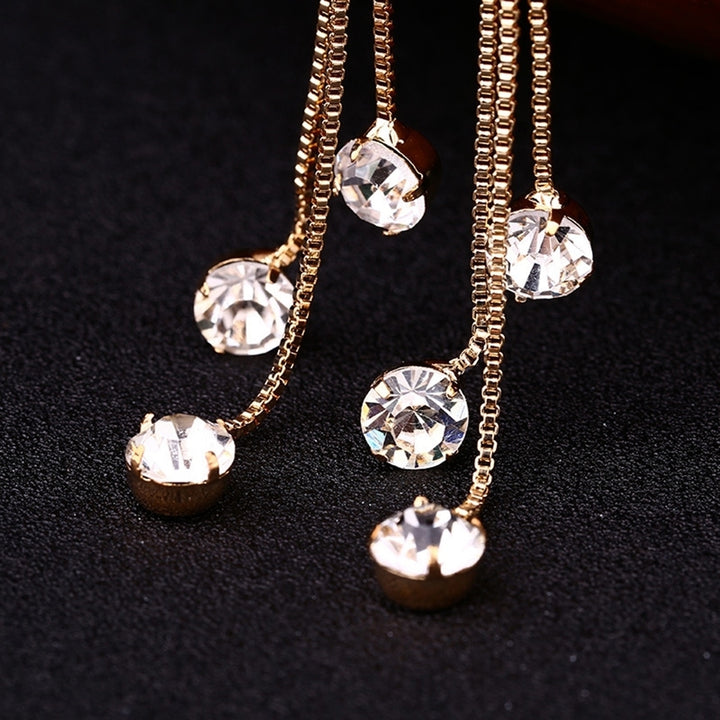 Fashion Jewelry Shiny Rhinestone Long Chain Dangle Stud Linear Earrings Gift Image 4