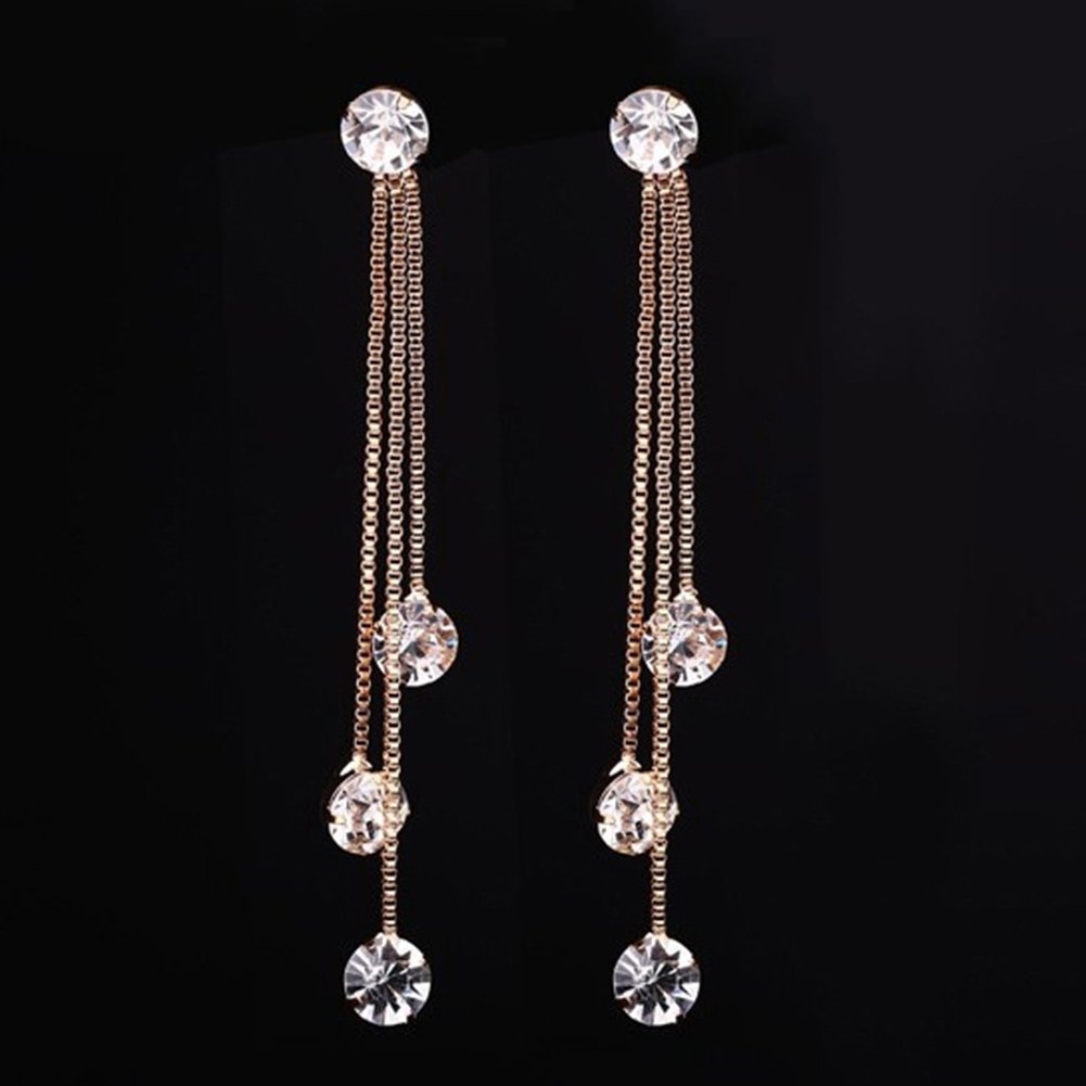 Fashion Jewelry Shiny Rhinestone Long Chain Dangle Stud Linear Earrings Gift Image 6