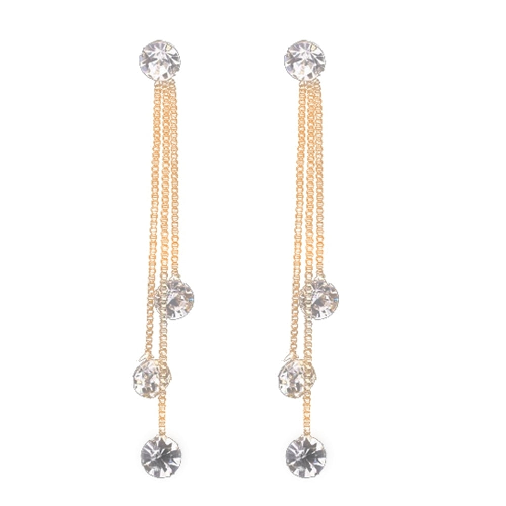 Fashion Jewelry Shiny Rhinestone Long Chain Dangle Stud Linear Earrings Gift Image 7