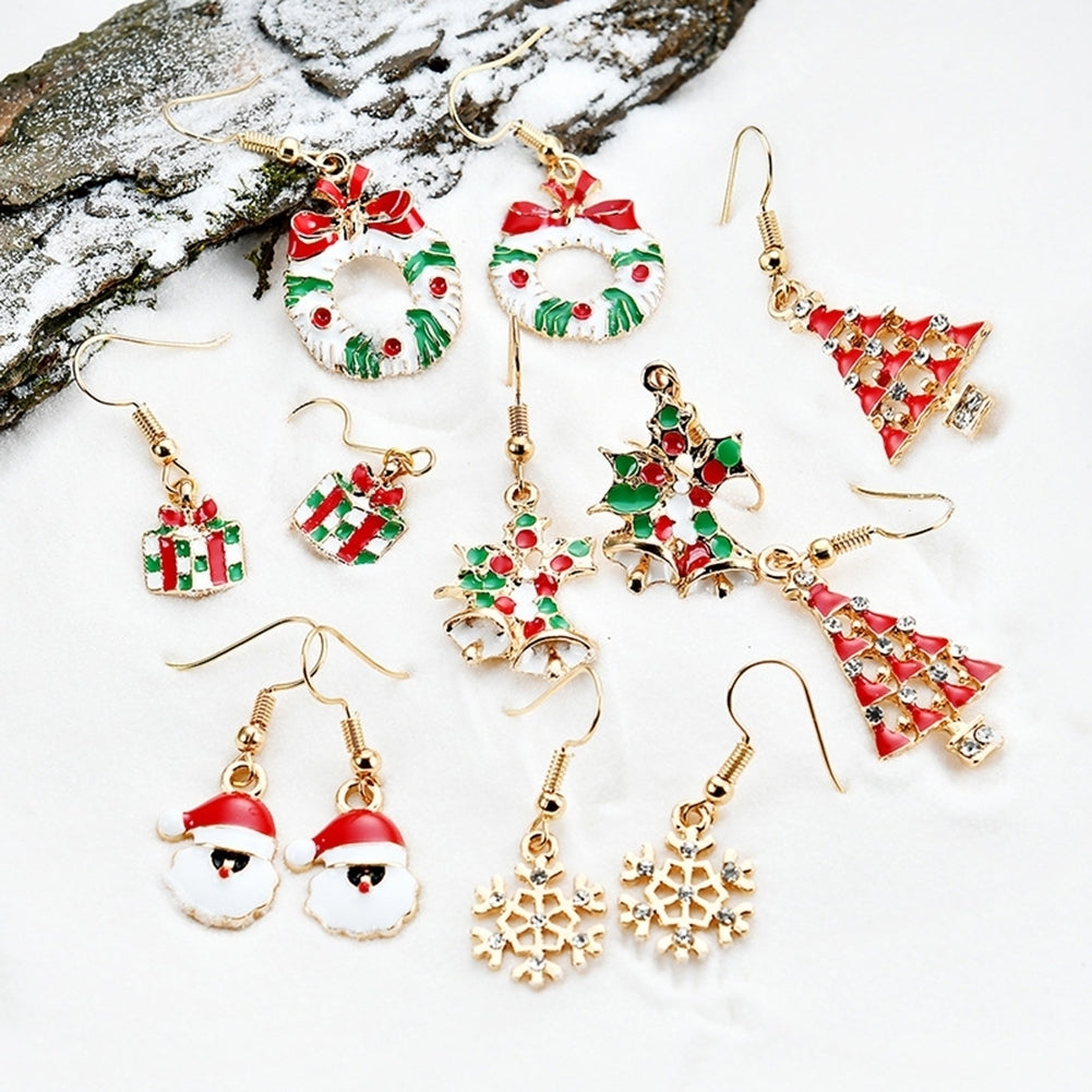 6 Pairs Santa Claus Snowflake Jingle Bell Ear Hook Women Earrings Xmas Jewelry Image 1