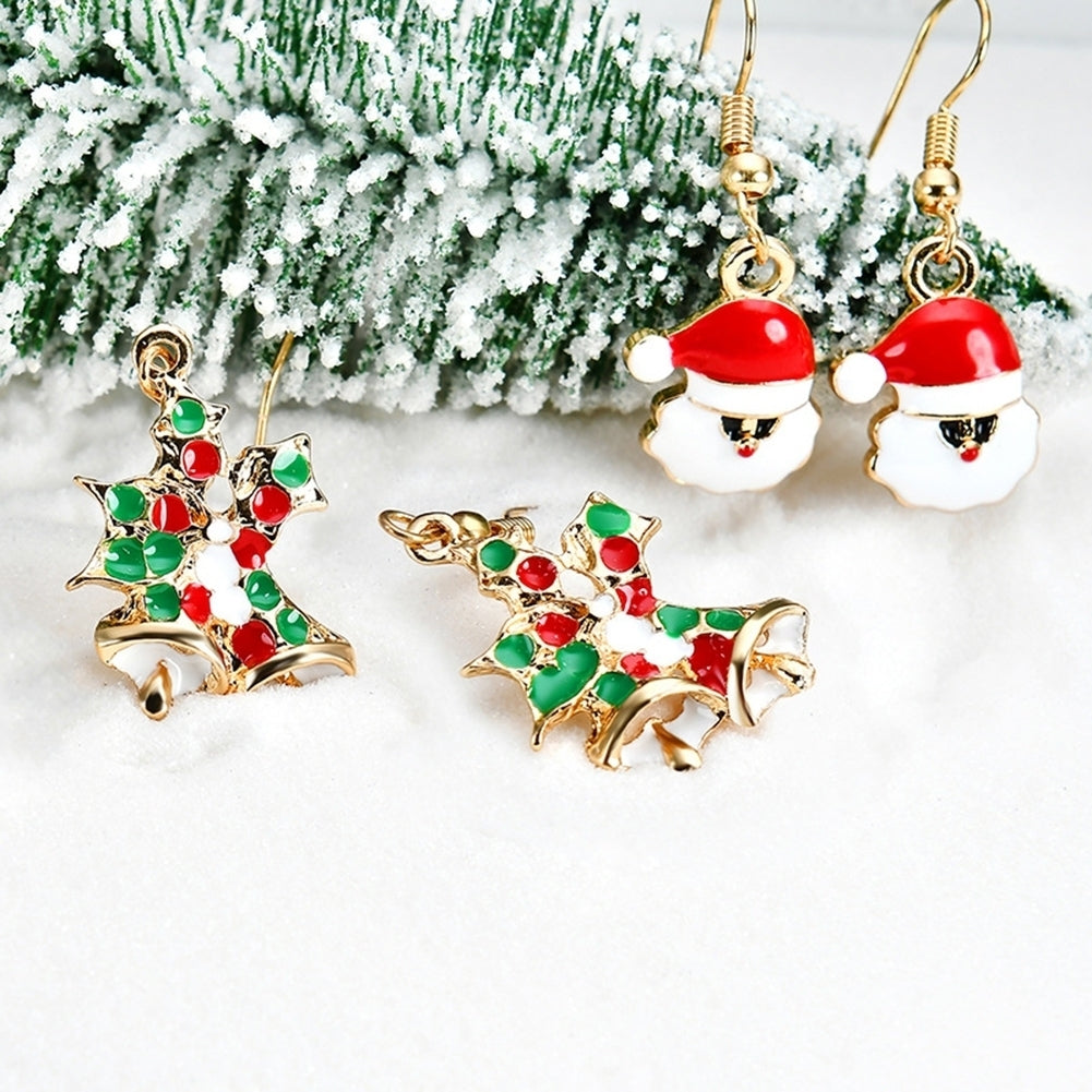 6 Pairs Santa Claus Snowflake Jingle Bell Ear Hook Women Earrings Xmas Jewelry Image 3