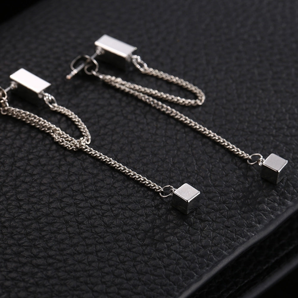 Women Fashion Simple Alloy Cube Long Chain Drop Dangle Earrings Eardrop Jewelry Image 3