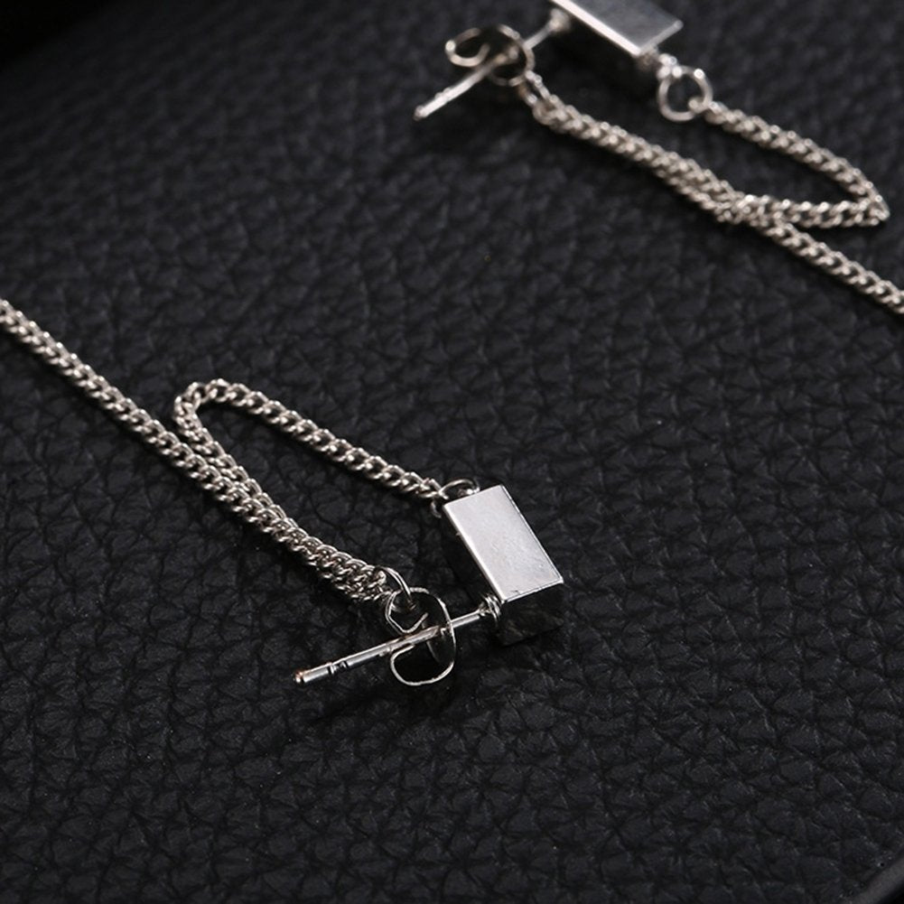 Women Fashion Simple Alloy Cube Long Chain Drop Dangle Earrings Eardrop Jewelry Image 4