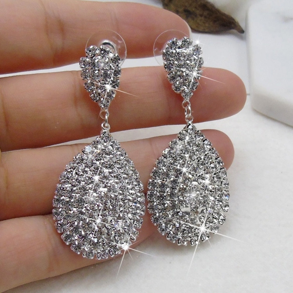 Women Fashion Rhinestone Waterdrop Dangle Stud Earrings Wedding Party Jewelry Image 3