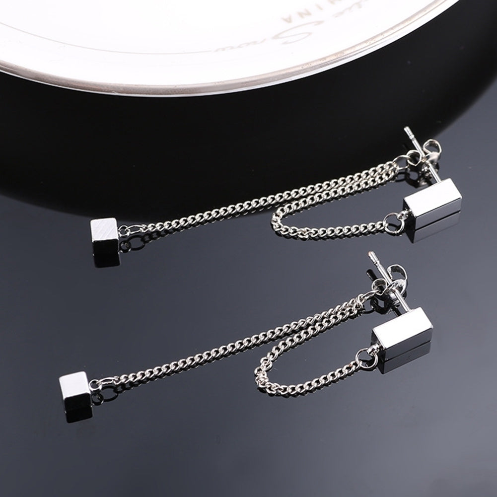 Women Fashion Simple Alloy Cube Long Chain Drop Dangle Earrings Eardrop Jewelry Image 4