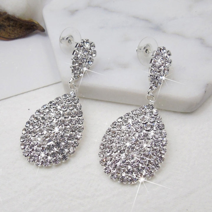 Women Fashion Rhinestone Waterdrop Dangle Stud Earrings Wedding Party Jewelry Image 4