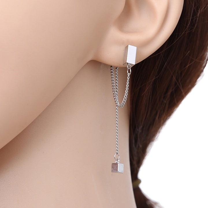 Women Fashion Simple Alloy Cube Long Chain Drop Dangle Earrings Eardrop Jewelry Image 6