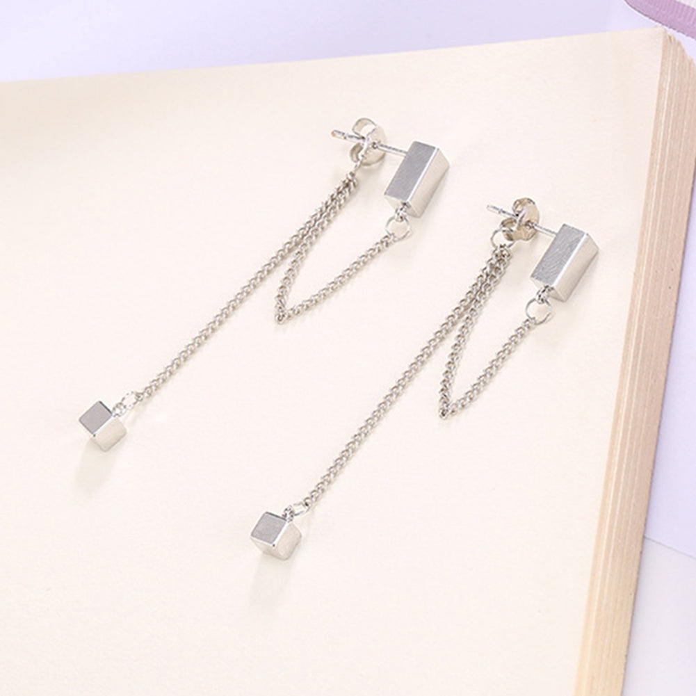 Women Fashion Simple Alloy Cube Long Chain Drop Dangle Earrings Eardrop Jewelry Image 7