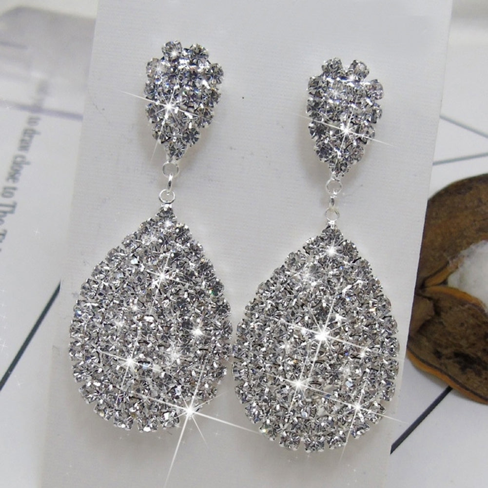 Women Fashion Rhinestone Waterdrop Dangle Stud Earrings Wedding Party Jewelry Image 6