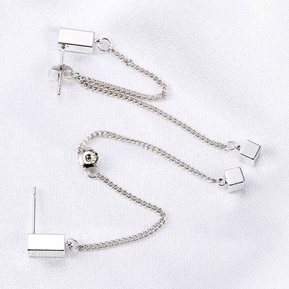 Women Fashion Simple Alloy Cube Long Chain Drop Dangle Earrings Eardrop Jewelry Image 8