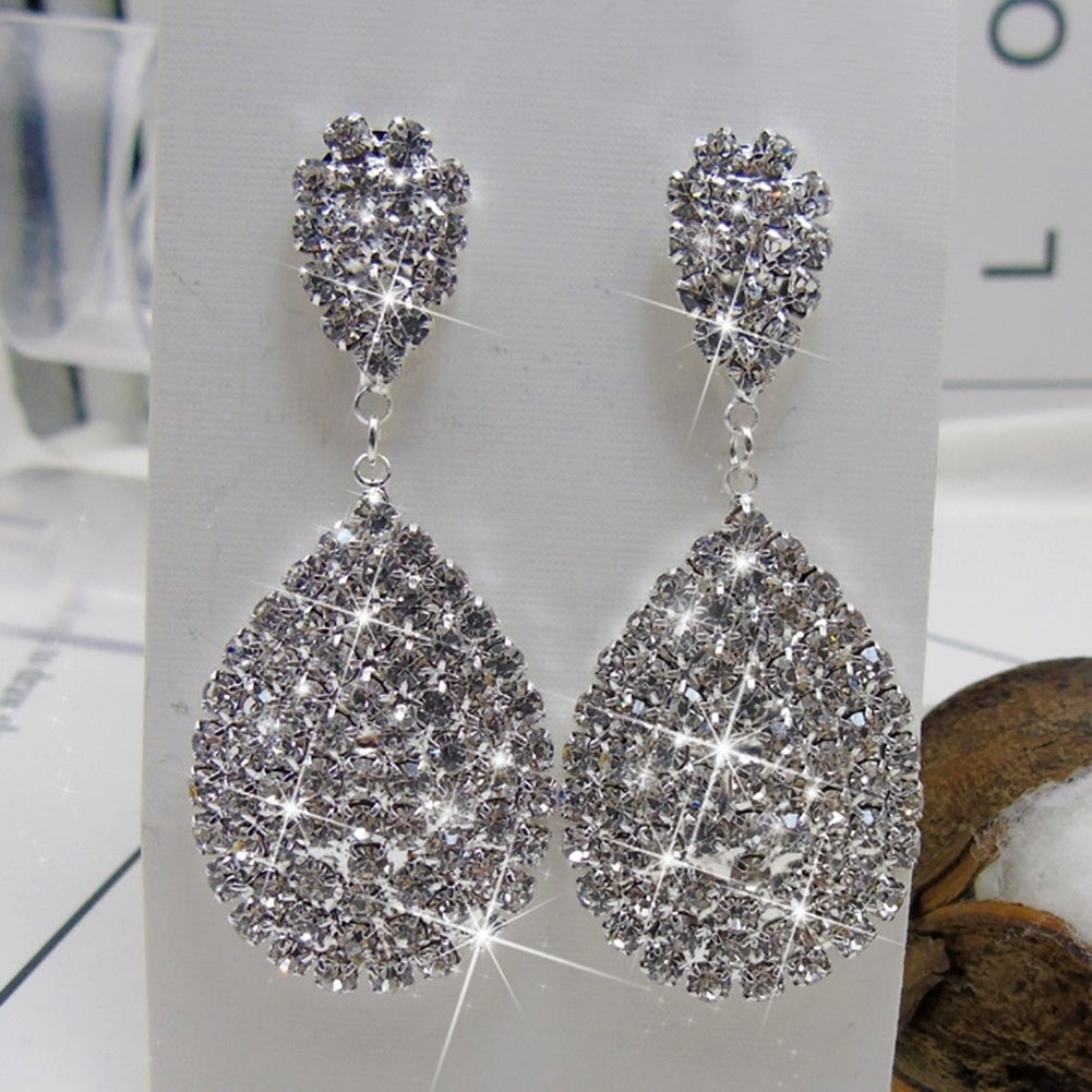 Women Fashion Rhinestone Waterdrop Dangle Stud Earrings Wedding Party Jewelry Image 7