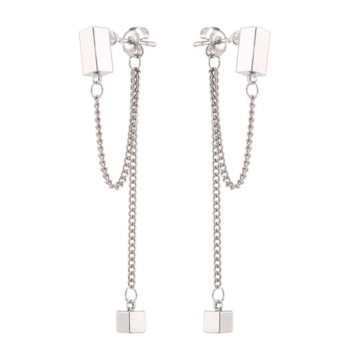 Women Fashion Simple Alloy Cube Long Chain Drop Dangle Earrings Eardrop Jewelry Image 10