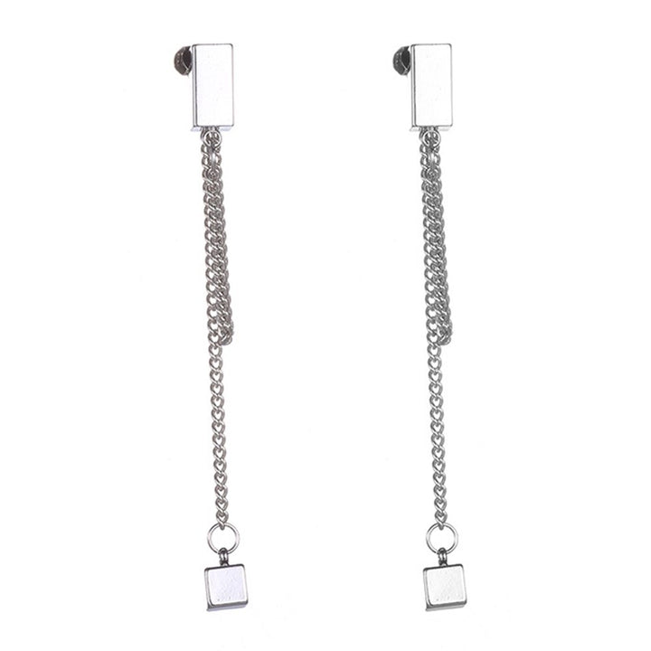 Women Fashion Simple Alloy Cube Long Chain Drop Dangle Earrings Eardrop Jewelry Image 11