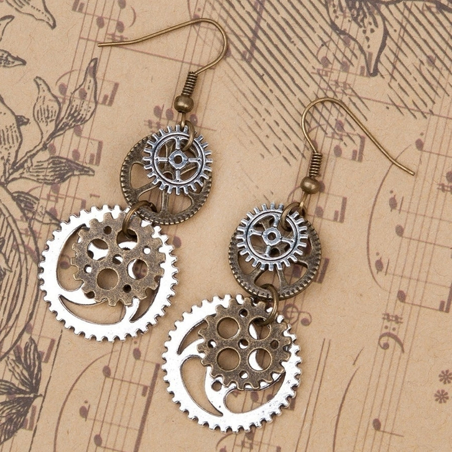 Steampunk Antique Women Gear Pendant Dangle Long Hook Earrings Club Jewelry Image 1