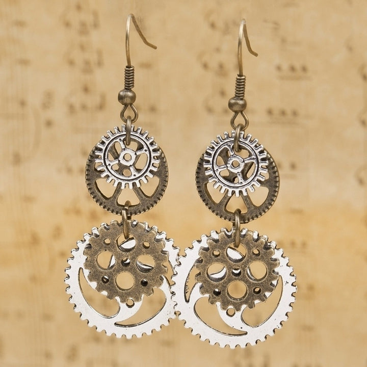 Steampunk Antique Women Gear Pendant Dangle Long Hook Earrings Club Jewelry Image 2