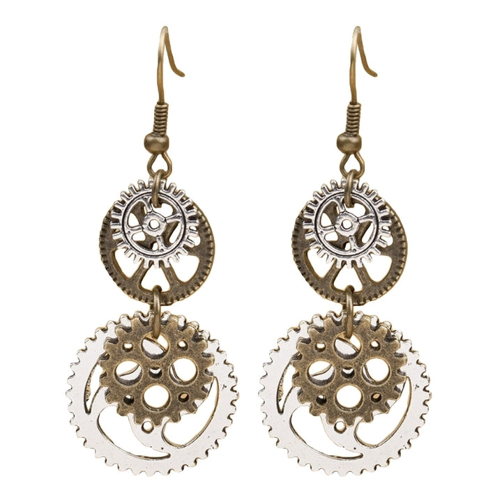 Steampunk Antique Women Gear Pendant Dangle Long Hook Earrings Club Jewelry Image 4