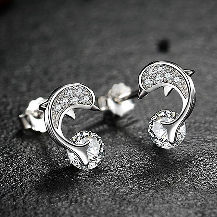 Fashion Women Lady Elegant Dolphin Ear Stud Earrings Gift Jewelry Rhinestone Image 1