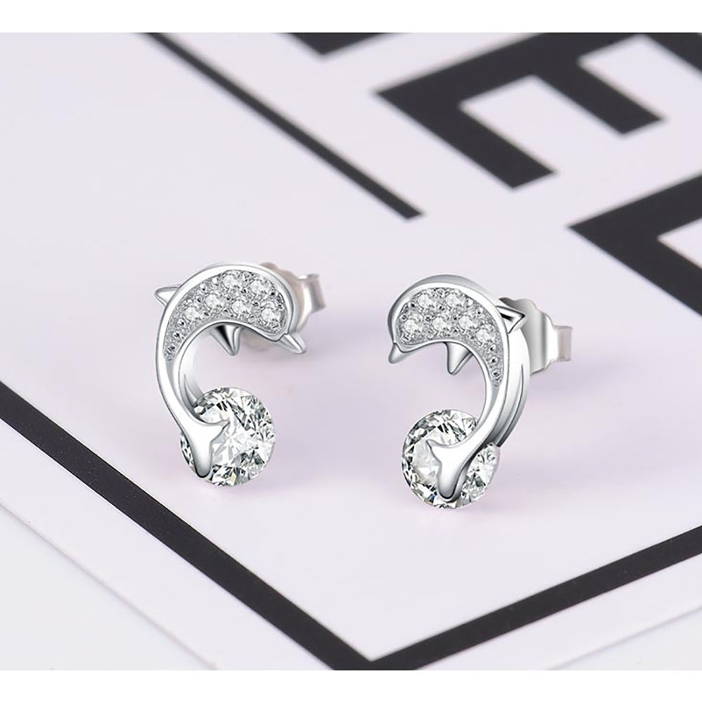 Fashion Women Lady Elegant Dolphin Ear Stud Earrings Gift Jewelry Rhinestone Image 4