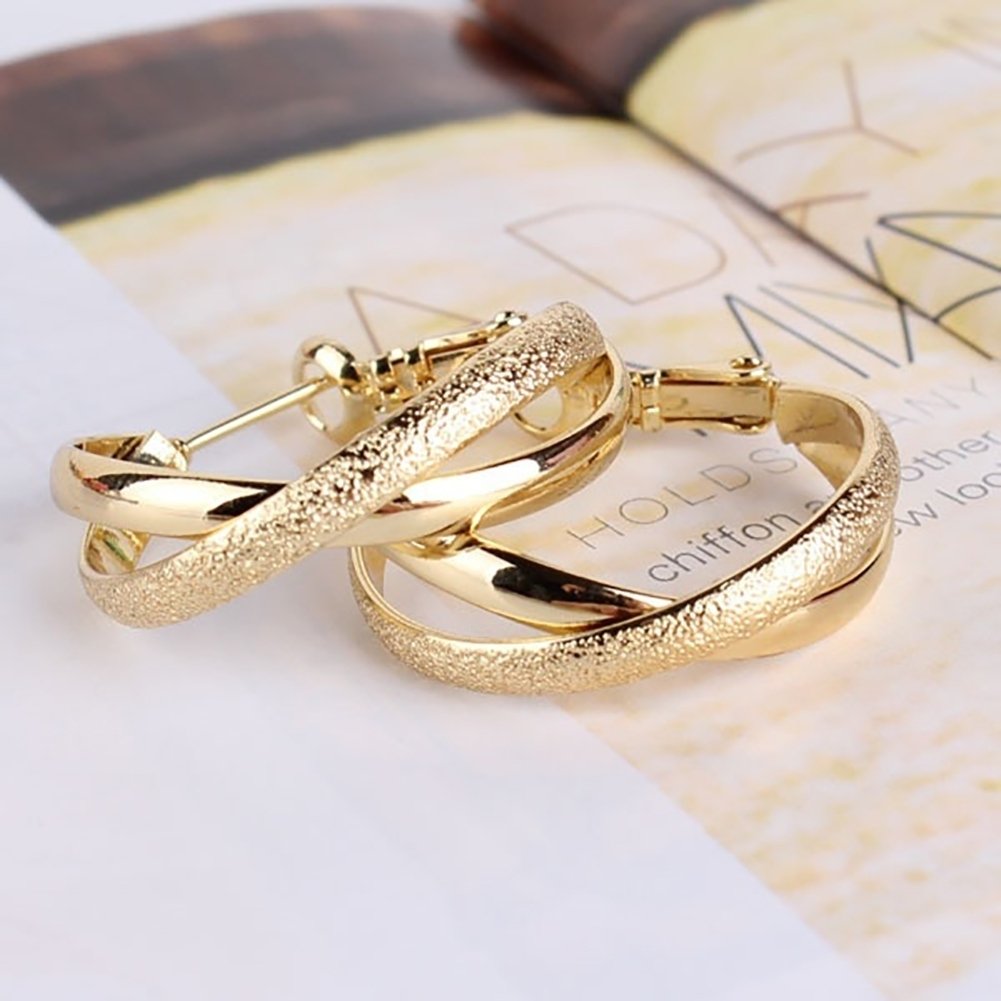 2 Layers Crossover Fashion Women Hoop Earrings Gold Plated Club Party Jewelry Image 2