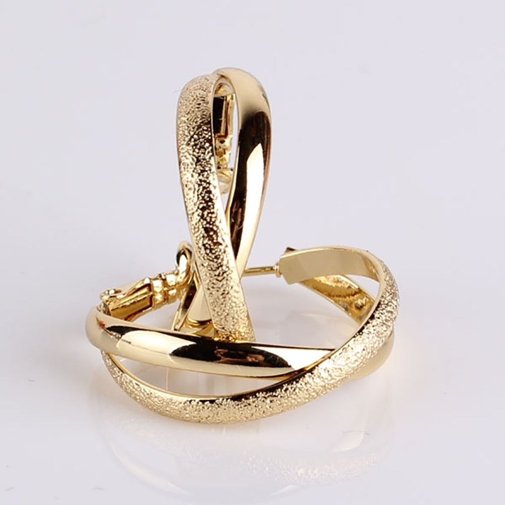 2 Layers Crossover Fashion Women Hoop Earrings Gold Plated Club Party Jewelry Image 3