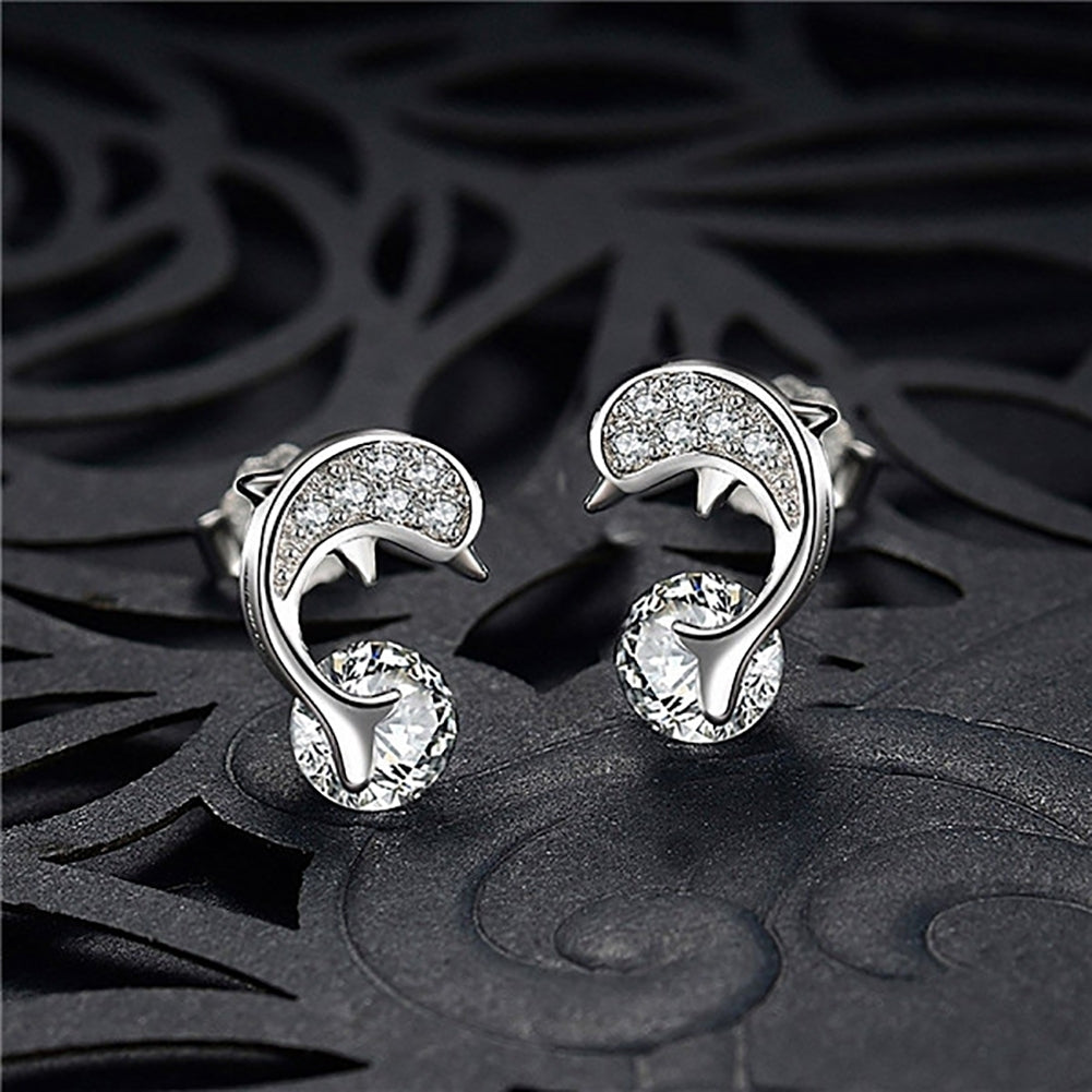 Fashion Women Lady Elegant Dolphin Ear Stud Earrings Gift Jewelry Rhinestone Image 4