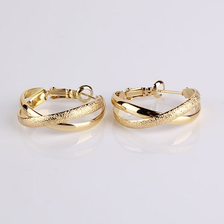 2 Layers Crossover Fashion Women Hoop Earrings Gold Plated Club Party Jewelry Image 4