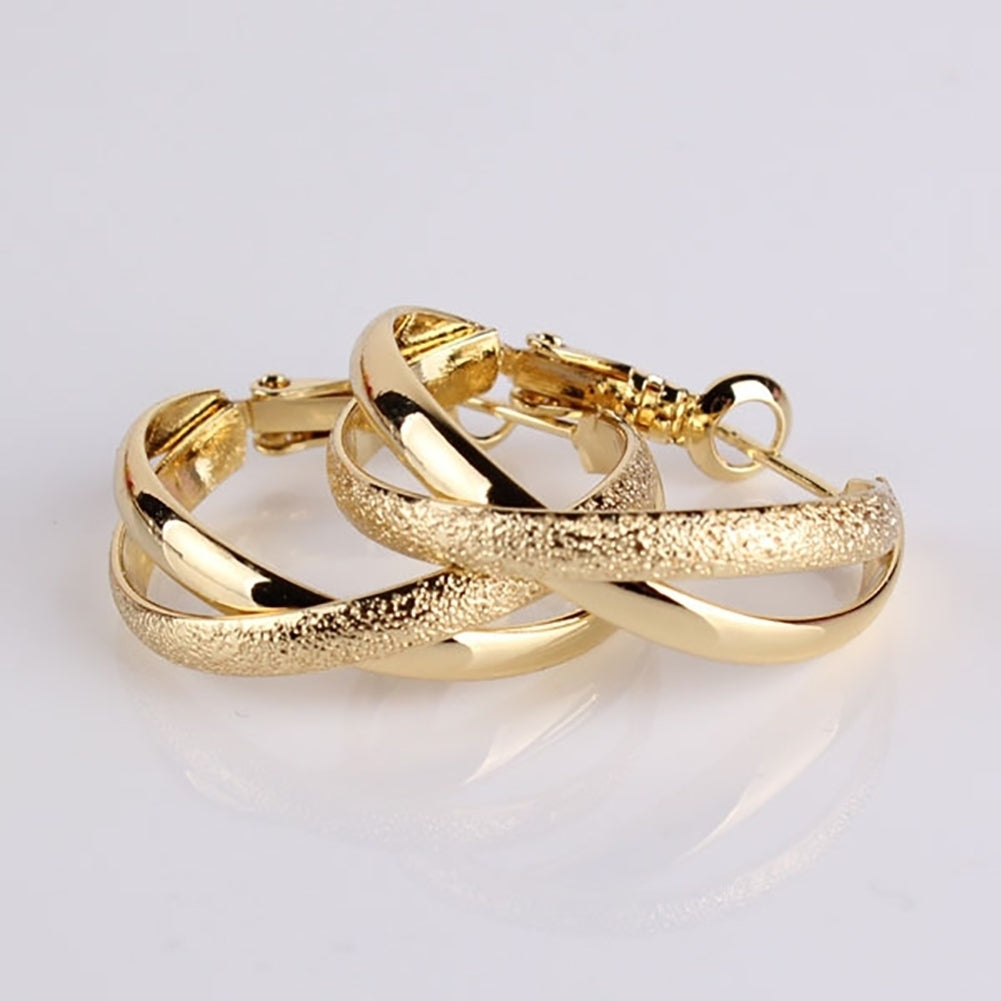 2 Layers Crossover Fashion Women Hoop Earrings Gold Plated Club Party Jewelry Image 4