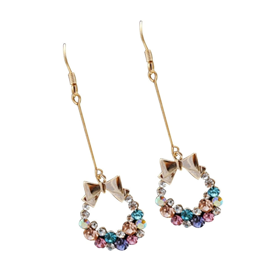 Multi-color Bowknot Jewelry Rhinestone Eardrop Long Drop Dangle Tassel Hook Earrings Image 1