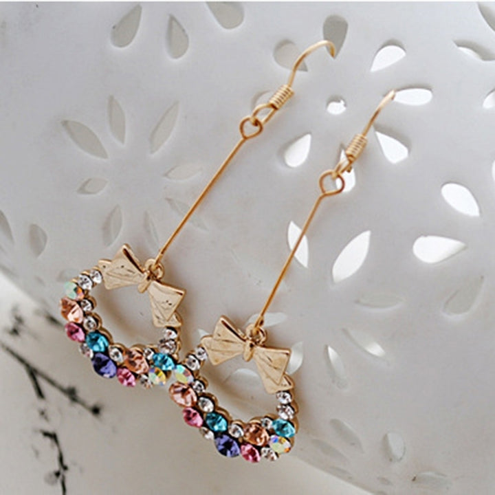 Multi-color Bowknot Jewelry Rhinestone Eardrop Long Drop Dangle Tassel Hook Earrings Image 3