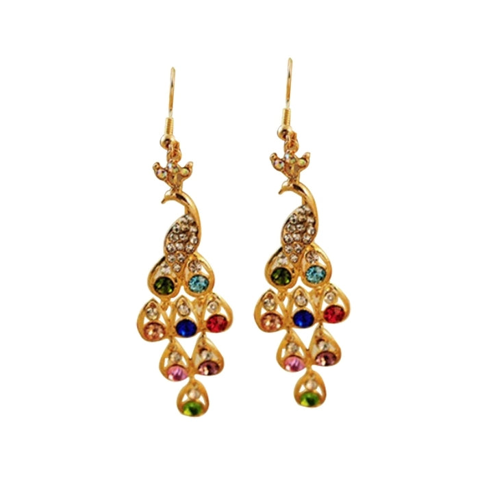 Women Bohemian Retro Peacock Eardrop Pendant Rhinestone Big Dangle Drop Earrings Image 6